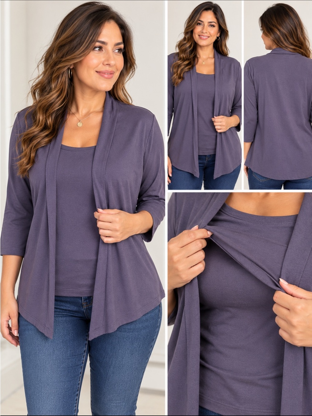 Alfred Dunner Lavender Open-Front Shirt Jacket